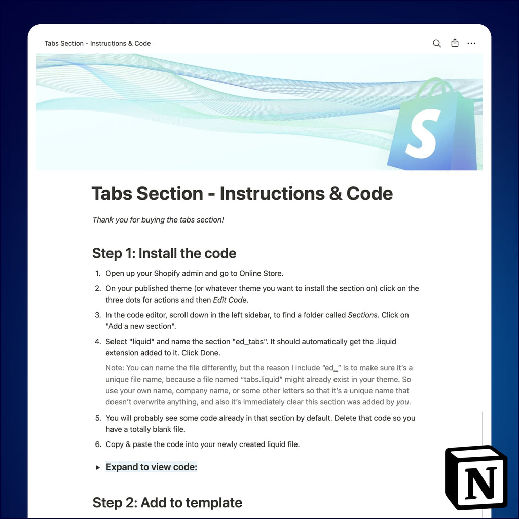 Tabs Section for Shopify